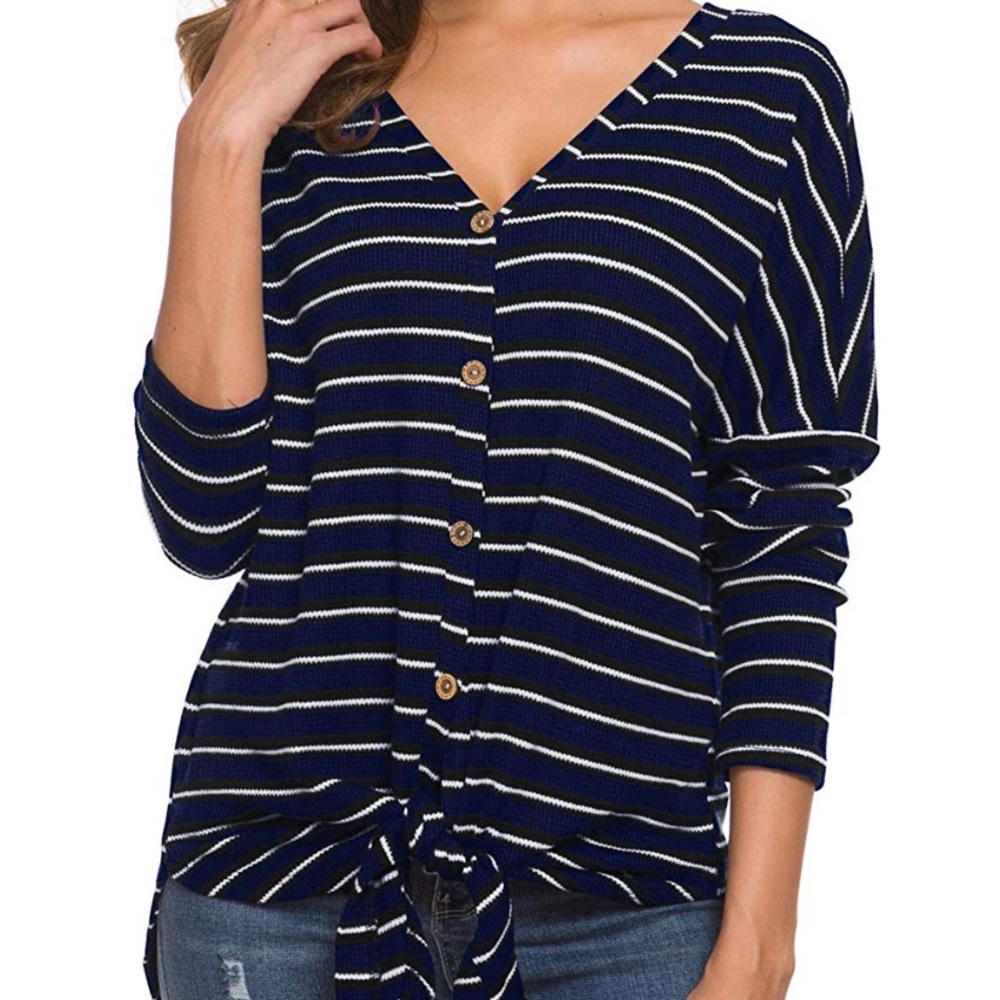 Womens Waffle Knit Tunic Blouse top loose fit